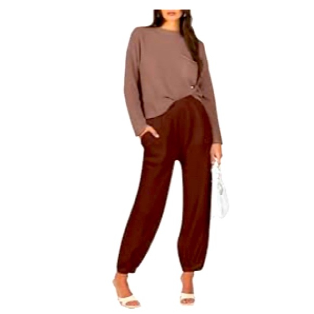 Brown High-Waist Jogger Pants - Women